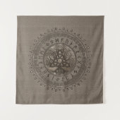 Triquetraのベージュ革および金ゴールドの生命の樹 タペストリー (正面)