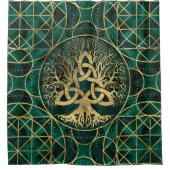 Triquetraのマラカイトおよび金ゴールドの生命の樹 シャワーカーテン (正面)