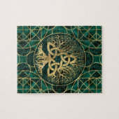 Triquetraのマラカイトおよび金ゴールドの生命の樹 ジグソーパズル (横)