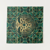 Triquetraのマラカイトおよび金ゴールドの生命の樹 タペストリー (正面(横))