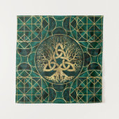 Triquetraのマラカイトおよび金ゴールドの生命の樹 タペストリー (正面)