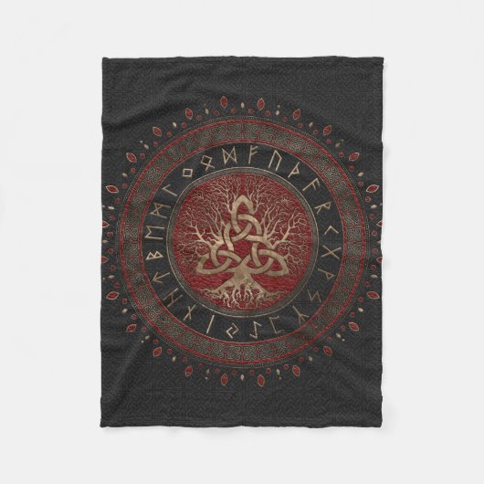 Triquetraの黒く赤い革との生命の樹 フリースブランケット (正面)
