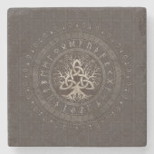 Triquetraブラウンの革および金ゴールドの生命の樹 ストーンコースター (正面)