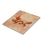 Trivetのタイルを調理する中国のな赤および金ゴールドのドラゴン タイル (側面)