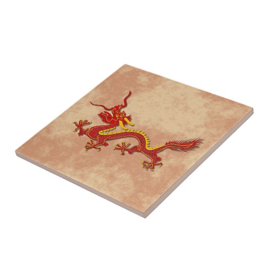 Trivetのタイルを調理する中国のな赤および金ゴールドのドラゴン タイル (側面)