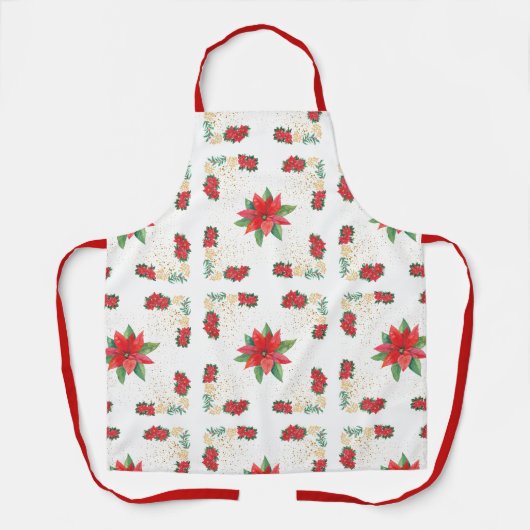 Trivet Christmas Holiday Red Poinsettia and Gold エプロン (正面)