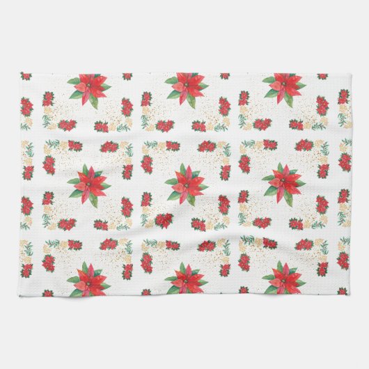 Trivet Christmas Holiday Red Poinsettia and Gold キッチンタオル (横)