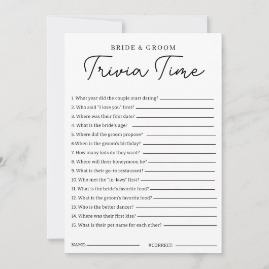 Trivia Game For Bride And Groom Bridal Shower Game 招待状 (正面)