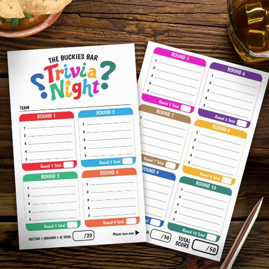 Trivia gaming 50 questions answer sheets チラシ