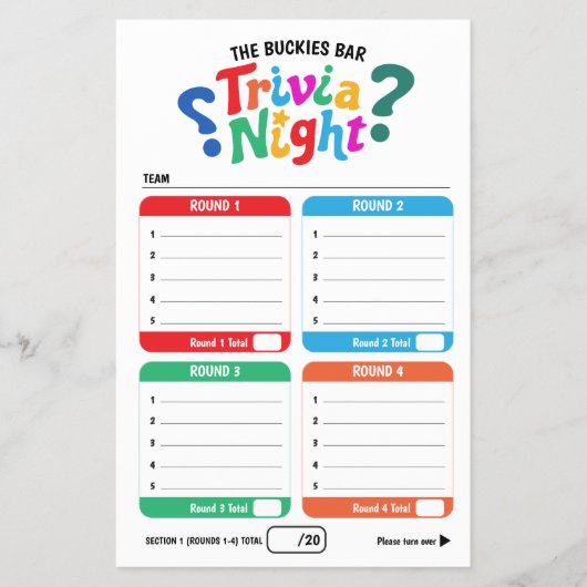 Trivia gaming 50 questions answer sheets チラシ (正面)