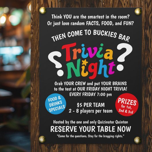 Trivia Night game night colorful fun quiz ポスター