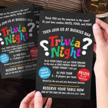Trivia Night game night colorful quiz promotional