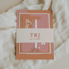 TRIXIEピンク&オレンジレトロ70の結婚式の招待 招待状ベリーバンド