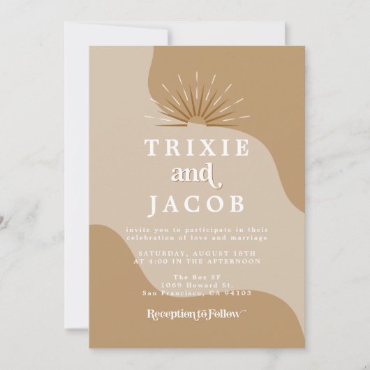 TRIXIEベージュタイペレトロアーチ写真ボホ結婚ズ 招待状 (正面)
