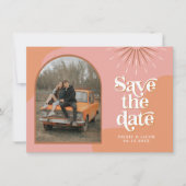 TRIXIEレトロアーチ写真ボホ日付を保存 招待状 (正面)