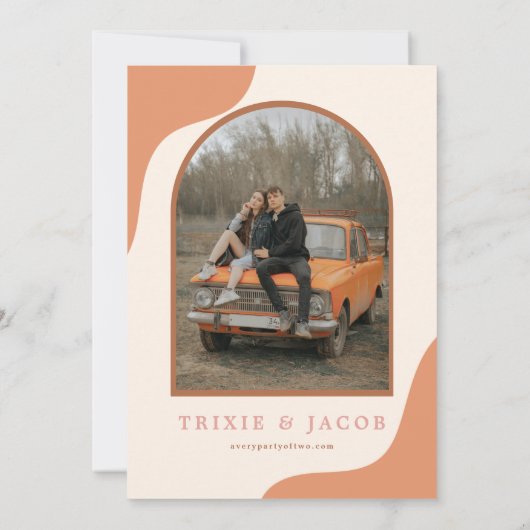 TRIXIEレトロアーチ型フォトボホ結婚グルービー 招待状 (裏面)