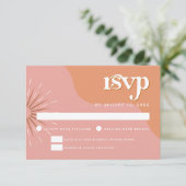TRIXIEレトロピンクオレンジ70のテーマの結婚式RSVP 招待状 (スタンド正面)