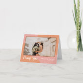 TRIXIEレトロ70のピンクとオレンジ色の写真結婚ズ サンキューカード (正面)