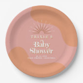 TRIXIEレトロ70のGroovyピンクオレンジ赤ちゃんシャワー ペーパープレート (正面)
