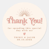 TRIXIEレトロ70ズピンク&オレンジ結婚式の引き出物バッグ ラウンドシール (正面)