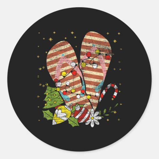 Trocal Xmas Summer Vacation Flip Flops Christmas I ラウンドシール (正面)