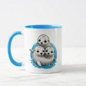 Trois adorables bébés phoques aux grands yeux. マグカップ (左)