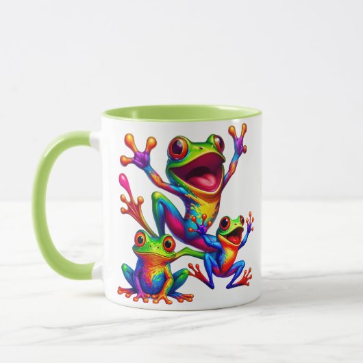 Trois grenouilles joyeuses aux couleurs éclatantes マグカップ (左)