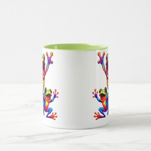 Trois grenouilles joyeuses aux couleurs éclatantes マグカップ (中央)