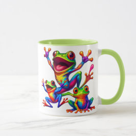Trois grenouilles joyeuses aux couleurs éclatantes マグカップ