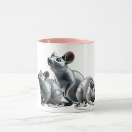 Trois souris grises en 3D cherchent à manger. マグカップ