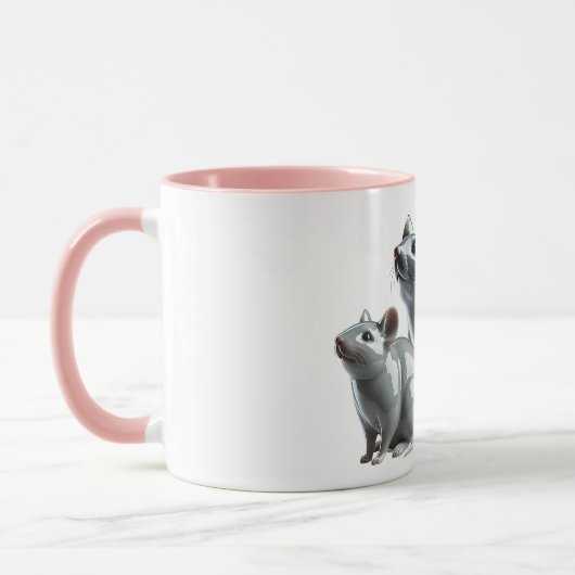 Trois souris grises en 3D cherchent à manger. マグカップ (左)