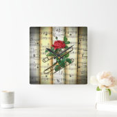 Trombone &バラ〜転がの音楽を…… スクエア壁時計 (ホーム)