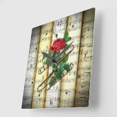 Trombone &バラ〜転がの音楽を…… スクエア壁時計 (傾斜)