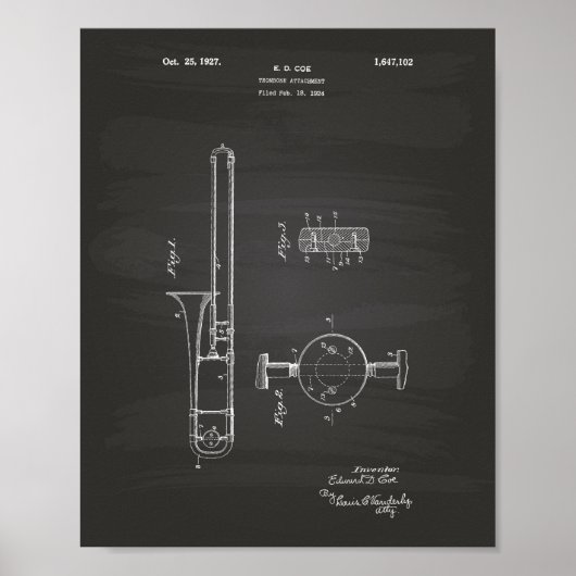 Trombone Attachment 1927 Patent Art Chalkboard ポスター (正面)