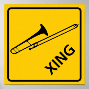 Trombone Crossing Highway Sign ポスター
