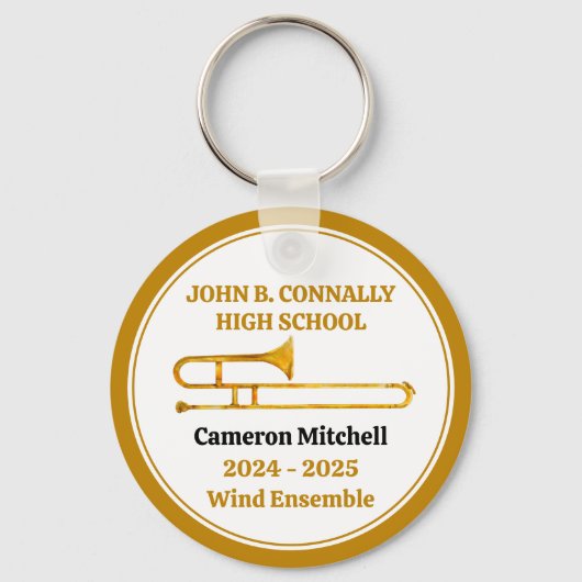 Trombone High School Band Gold Personalized キーホルダー (正面)