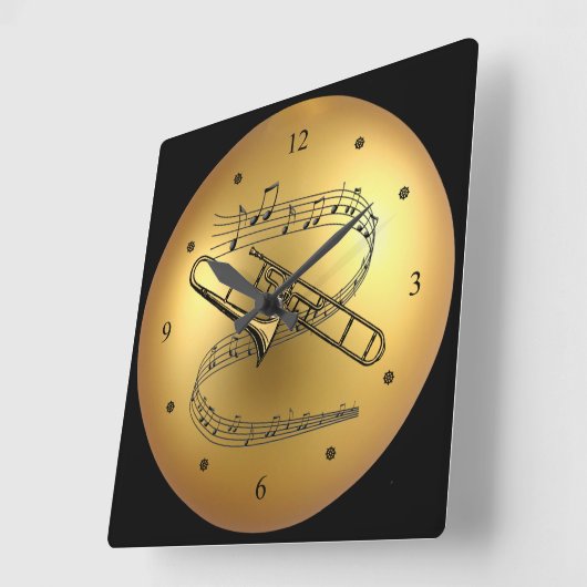 Trombone~Musical Scroll~の金地球の背景の~ スクエア壁時計 (傾斜)