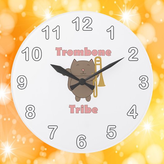 Trombone Tribe Brown Cat ラージ壁時計
