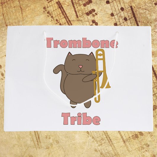 Trombone Tribe Cat Marching Band Music Design ラージペーパーバッグ