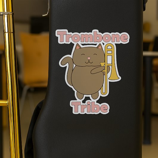 Trombone Tribe Cute Brown Cat Pink Letters シール