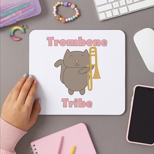 Trombone Tribe Kawaii Cat Pink Letters マウスパッド