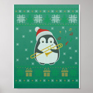 Trombone Ugly Christmas Sweater Penguin Xmas Famil ポスター