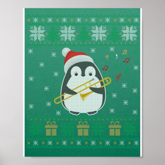 Trombone Ugly Christmas Sweater Penguin Xmas Famil ポスター (正面)