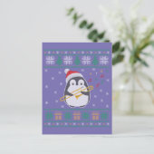 Trombone Ugly Christmas Sweater Penguin Xmas Famil ポストカード (スタンド正面)