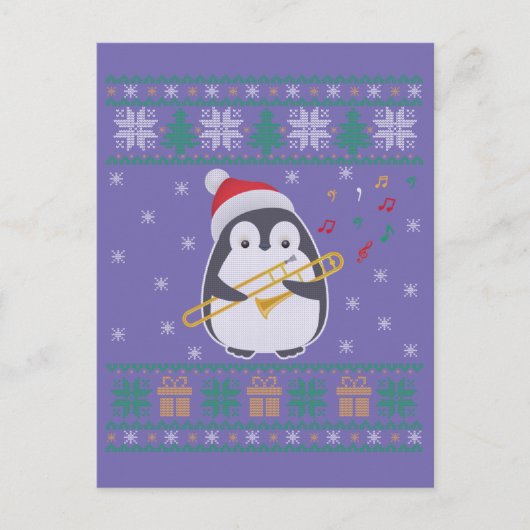 Trombone Ugly Christmas Sweater Penguin Xmas Famil ポストカード (正面)