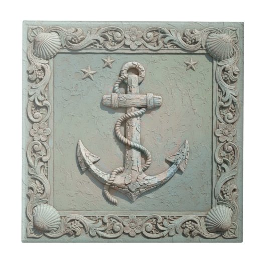 Trompe L'oeil Marine Life Anchor ID1190c タイル (正面)
