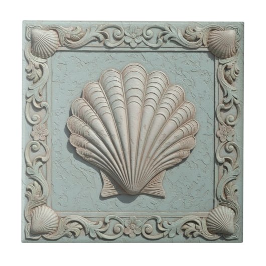 Trompe L'oeil Marine Life Clam Shell ID1190d タイル (正面)