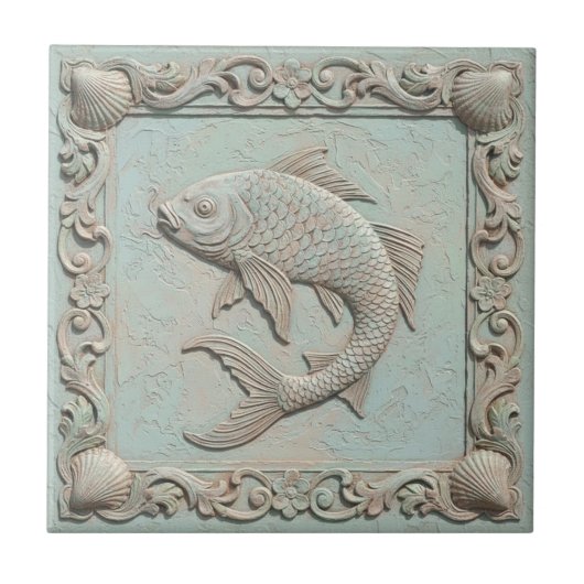Trompe L'oeil Marine Life Fish ID1190f タイル (正面)