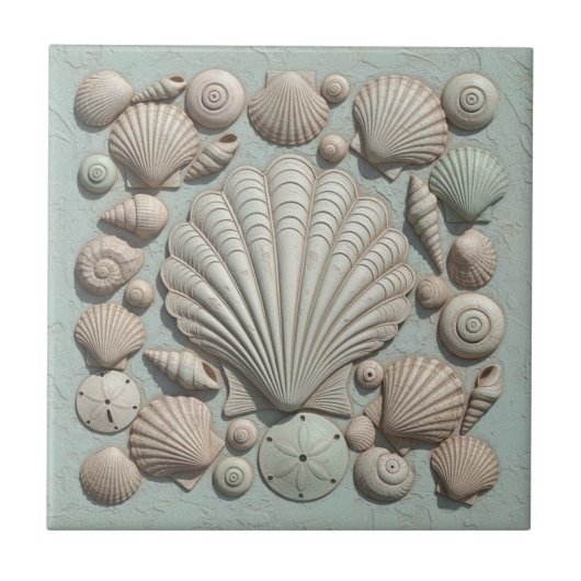 Trompe L'oeil Marine Life Shell Collection ID1190b タイル (正面)