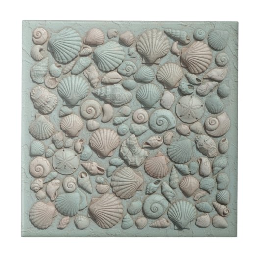 Trompe L'oeil Marine Life Shell Mosaic ID1190a タイル (正面)